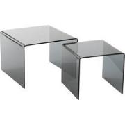 J-line - S/2 Bijzettafel Glas Zwart - 65x65x46.5cm