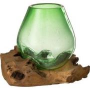 J-line - Vaas Op Voet Gamal Hout/gerecycleerd Glas Natuur/groen Medium...