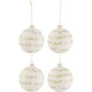 J-line - Doos Van 4 Kerstballen Xmas/noel Glas Wit/goud Medium - 10x10...