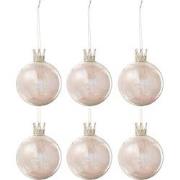 J-line - Doos Van 6 Kerstballen Kroon Pluim Licht Roze Glas Klaar Smal...