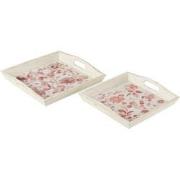 J-line - Set Van Twee Plateau Rozen Hout Wit/roze - 39.5x39.5x5cm