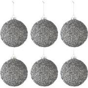 J-line - Doos Van 6 Kerstballen Glitter Glas Smokey Grijs Small - 8x8x...