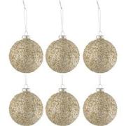 J-line - Doos Van 6 Kerstballen Glitters Glas Goud Mix - 8x8x10cm