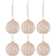 J-line - Doos Van 6 Kerstbal Harten Parels Glas Bevroren Licht Roze - ...