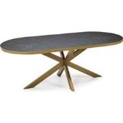 Stalux Plat ovale eettafel 'Noud' 180 x 100, kleur goud / zwart marmer