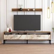 TV Meubel Set Istanbul Walnoot Wit Marmer Melamine 180x47x35 cm