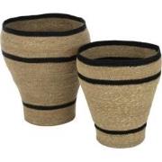 J-line - Set Van 2 Manden Rond Gestreept Marie Zeegras Naturel - 38x38...