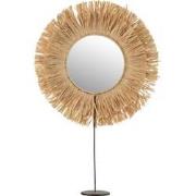 J-line - Spiegel Op Voet Rond Riet Raffia Naturel - 41x9x51cm