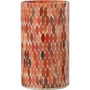 J-line - Windlicht Mozaiek Blad Glas Rood/oranje Large - 12.5x12.5x23c...