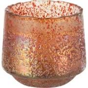 J-line - Theelichthouder Stippen Glas Oranje Medium - 14x14x13cm