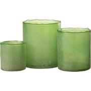 J-line - Set Van Drie Theelichthouder Ruby Glas Groen - 13x13x15cm