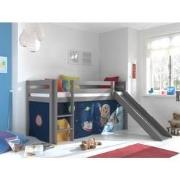 LUCEVI - Pino Halfhoogslaper H115CM + Ladder + Glijbaan + Space Gordij...