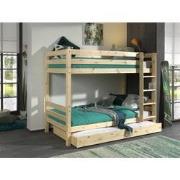 LUCEVI - Pino Stapelbed H160CM + Ladder + Rolbed - Bruin - 90x200 cm