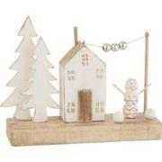 J-line - Decoratie Huis Boom Parels Hout Naturel/wit - 43x12x30cm