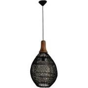 HSM Collection-Hanglamp-34x34x58-Zwart/Naturel-Rotan/Teak