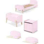 LUCEVI - Kiddy bed + Nachtkastje + Hangplankjes + Speelkoffer - Roze -...