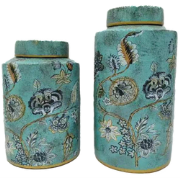 Fine Asianliving Chinese Gemberpot Porselein Turquoise met Gouden