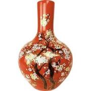 Fine Asianliving Chinese Vaas Rood Bloesems Handgemaakt D31xH47cm