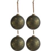 D- J-line - Doos Van 4 Kertstballen Glas Antiek Khaki Groen Medium - 2...