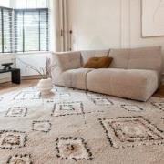 Berber Vloerkleed Hoogpolig Grijs/Beige - Ikat Beige,Grijs - Polypropy...