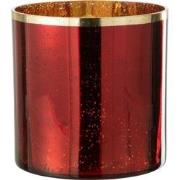 J-line - Windlicht Goud Rand Glas Rood Extra Large - 24.5x24.5x24.5cm