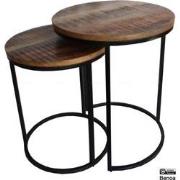 Benoa Dacono Iron Round Nesting Table Wooden Top (Set of 2) 46/39 cm