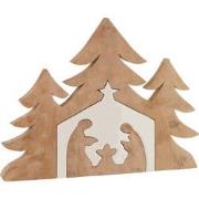 J-line - Kerststal+kerstbomen Puzzle Mango Hout Wit/naturel - 55x4x42c...