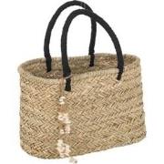 J-line - Strandtas Met Schelpen Zwart Handvatten Jute Naturel/zwart La...