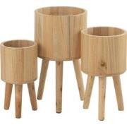 J-line - Set Van Drie Bloempotten Klassiek Hout Naturel - 27x27x50cm