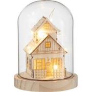 J-line - Stolp Winter Led Huis Hout/glas Naturel - 13x13x18cm