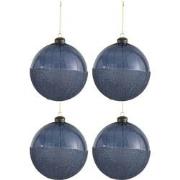 J-line - Doos Van 4 Kerstbal Parels Glas Blauw Large - 12x12x12cm