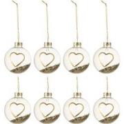 J-line - Doos Van 8 Kerstballen Hart Glas Klaar Goud Small - 6x6x6cm