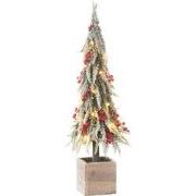 J-line - Kerstboom+led Kunststof Sneeuw Groen/rood Medium - 16x16x60cm