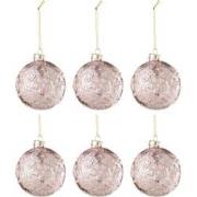 J-line - Doos Van 6 Kerstbal Motief Roos Pailletten Glas Licht Roze Sm...