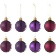 J-line - Doos Van 8 Kerstbal 2+2+2+2 Glas Mat/blinkend Mauve - 8x8x8cm