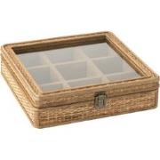 J-line - Doos Vierkant 9 Compartimenten Rotan/glas Naturel - 31x30x8cm