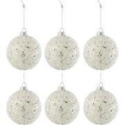 J-line - Doos Van 6 Kerstballen Parels+glitter Glas Zilver/wit Small -...