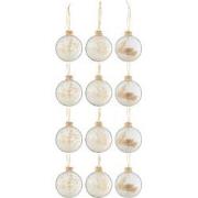 J-line - Doos Van 12 Kerstballen 4+4+4 Gedroogde Takjes Beige Glas Tra...