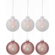 J-line - Doos Van 6 Kerstballen 3+3 Rendier Glas Licht Roze/wit Small ...