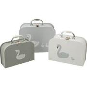 J-line - Set Van 3 Koffers Zwaan Papier Wit/grijs - 23x10x19cm