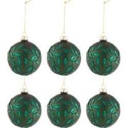 J-line - Doos Van 6 Kerstballen Blaadjes Glitter Glas Mat Groen Small ...