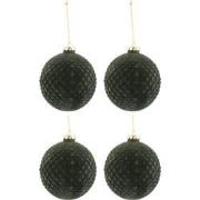 J-line - Doos Van 4 Kerstballen Patroon Fluweel Glas Donker Groen Medi...