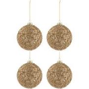 J-line - Doos Van 4 Kerstballen Glitter Glas Goud Medium - 10x10x12.5c...