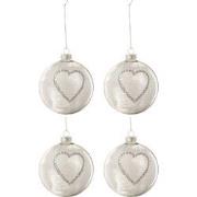 J-line - Doos Van 4 Kerstballen Hart Strass Zilver Pluim Wit Glas Klaa...