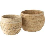 J-line - Set Van Twee Manden Raffael Rond Raffia Naturel - 46x46x34cm