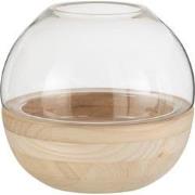 J-line - Vaas Rond Hout/glas Lichtbruin - 25x25x22.5cm