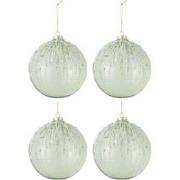 D- J-line - Doos Van 4 Kerstballen Parels Glitter Glas Parelmoer Mintg...