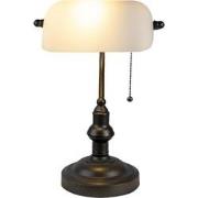 LumiLamp Bureaulamp Bankierslamp  Ø 27x40 cm  Wit Bruin Metaal Glas Re...