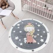 Tapijtenloods Vloerkleed Princess Rond Laagpolig Anime Kids Grijs- 120...