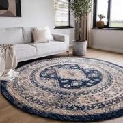 Rond Vintage Vloerkleed Aila Blauw - Polypropyleen - Rond 160 Ø - (M)